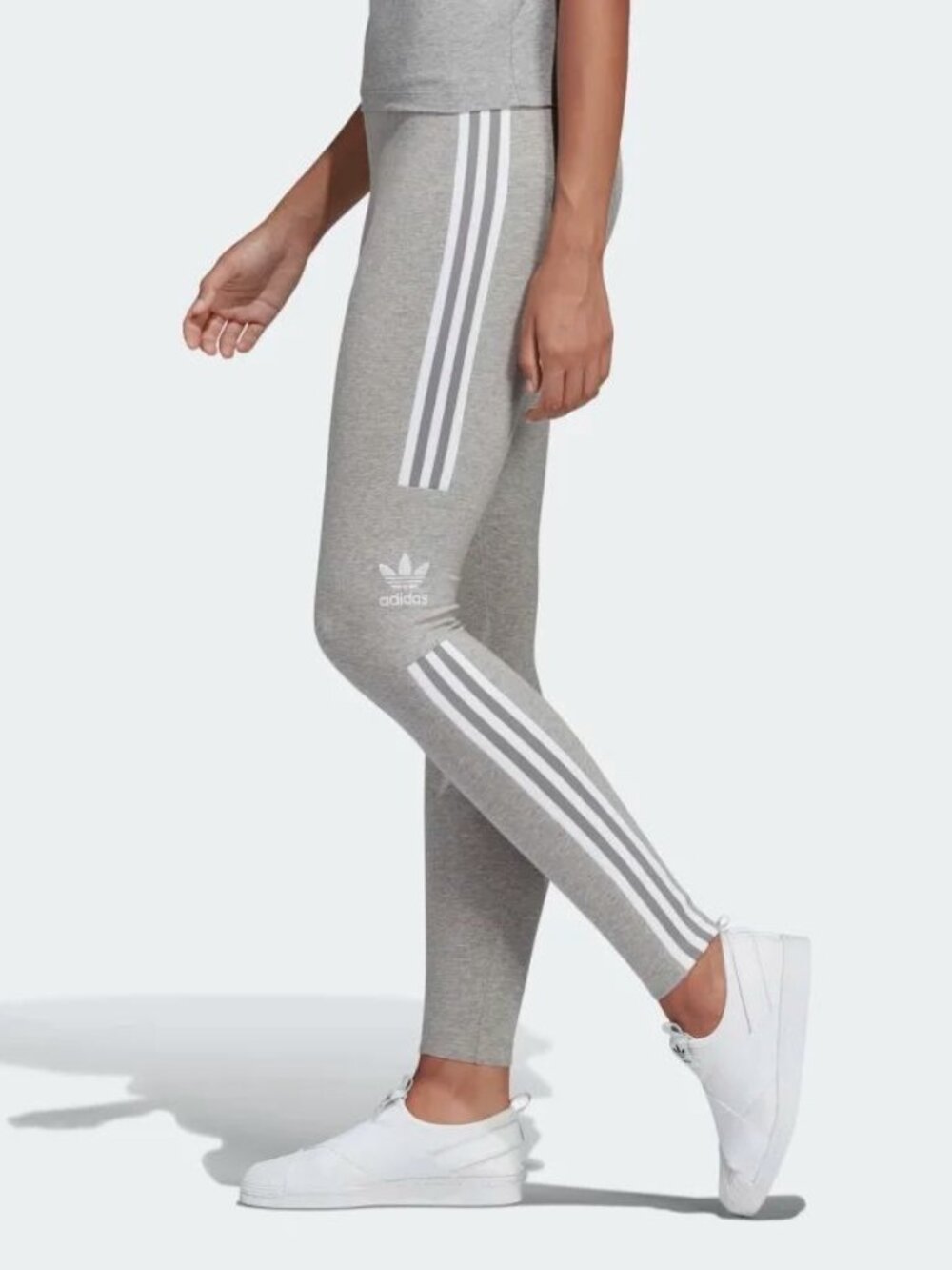 Adidas Originals Heather Grey & White Trefoil Logo Side Stripe Tights Leggings